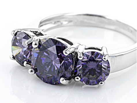 Purple Fabulite Strontium Titanate 10k White Gold 3-Stone Ring 4.70ctw