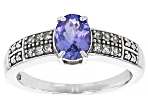 Blue Tanzanite Rhodium Over Sterling Silver Ring 1.09ctw
