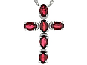Red Spinel Rhodium Over Silver Cross Slide With Chain