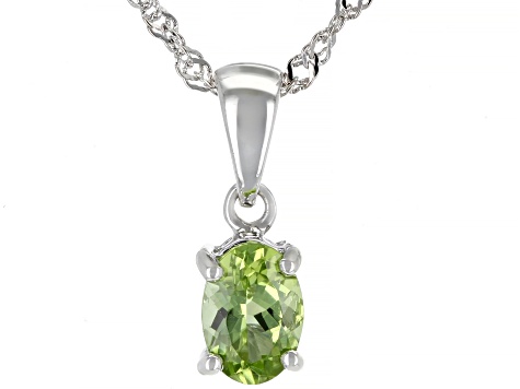 Green Peridot Rhodium Over Silver Pendant With Chain .81ct