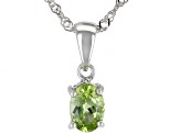Green Peridot Rhodium Over Silver Pendant With Chain .81ct
