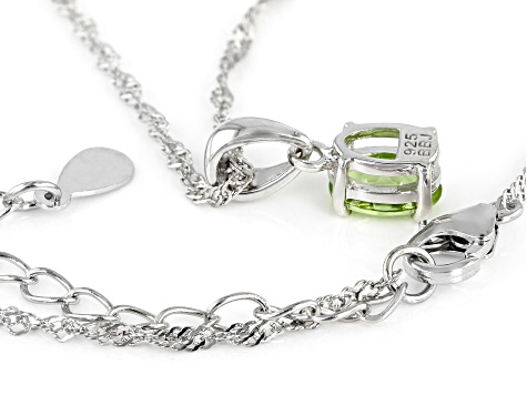Green Peridot Rhodium Over Silver Pendant With Chain .81ct