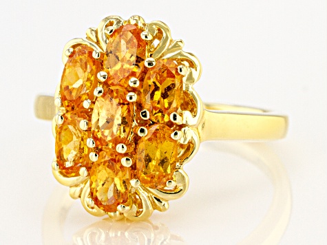 Orange Mandarin Garnet 18K Yellow Gold Over Silver Ring. 1.73CTW
