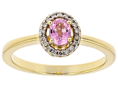 Pink Ceylon Sapphire And White Diamond 18K Yellow Gold Over Silver Ring. 0.43ctw