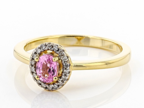 Pink Ceylon Sapphire And White Diamond 18K Yellow Gold Over Silver Ring. 0.43ctw