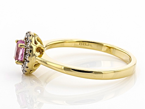 Pink Ceylon Sapphire And White Diamond 18K Yellow Gold Over Silver Ring. 0.43ctw