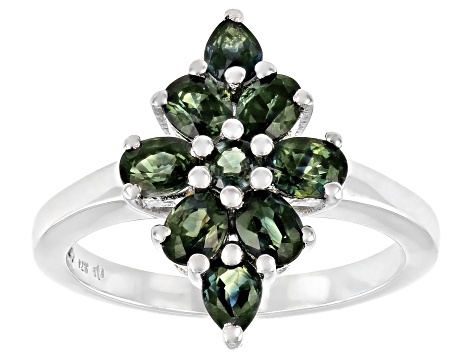 Ocean Sapphire(TM) Rhodium Over Silver Cluster Ring 1.74ctw