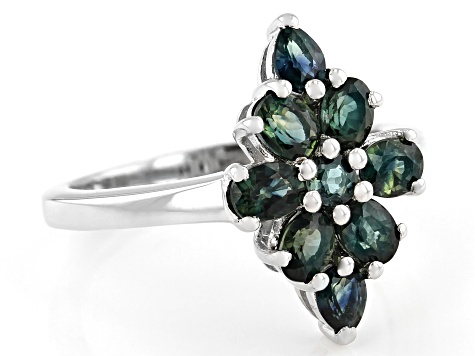 Ocean Sapphire(TM) Rhodium Over Silver Cluster Ring 1.74ctw