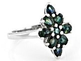 Ocean Sapphire(TM) Rhodium Over Silver Cluster Ring 1.74ctw