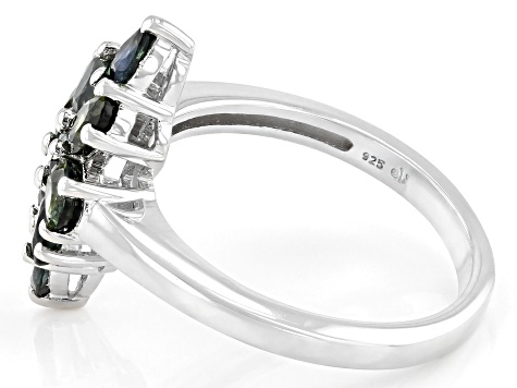 Ocean Sapphire(TM) Rhodium Over Silver Cluster Ring 1.74ctw