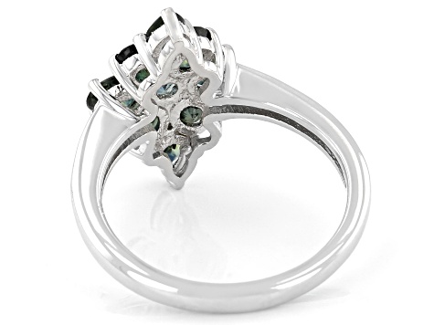 Ocean Sapphire(TM) Rhodium Over Silver Cluster Ring 1.74ctw