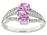 Pink Ceylon Sapphire & White Zircon Rhodium Over Silver Ring 0.95ctw