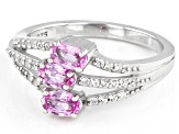 Pink Ceylon Sapphire & White Zircon Rhodium Over Silver Ring 0.95ctw