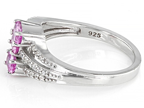 Pink Ceylon Sapphire & White Zircon Rhodium Over Silver Ring 0.95ctw
