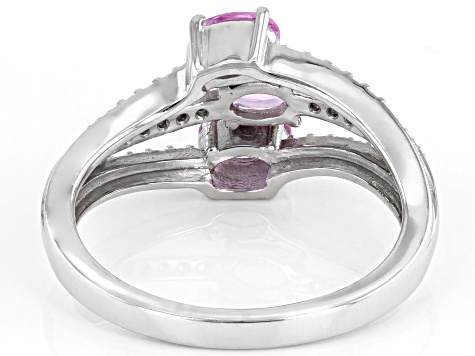 Pink Ceylon Sapphire & White Zircon Rhodium Over Silver Ring 0.95ctw