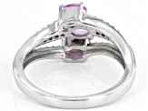 Pink Ceylon Sapphire & White Zircon Rhodium Over Silver Ring 0.95ctw