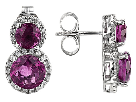 Grape-Color Fluorite & White Zircon Rhodium Over Sterling Silver Earrings 6.19ctw