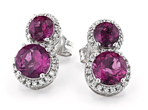 Grape-Color Fluorite & White Zircon Rhodium Over Sterling Silver Earrings 6.19ctw
