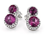Grape-Color Fluorite & White Zircon Rhodium Over Sterling Silver Earrings 6.19ctw