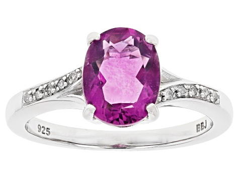 Grape-Color Fluorite & Diamond Rhodium Over Silver Ring 2.05ctw