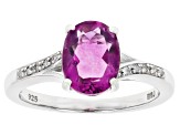Grape-Color Fluorite & Diamond Rhodium Over Silver Ring 2.05ctw