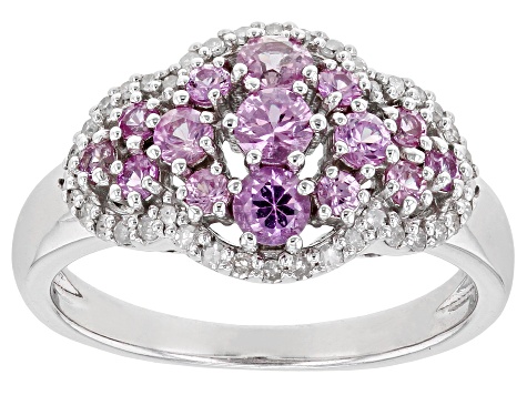 Pink Ceylon Sapphire & White Diamond Rhodium Over Silver Ring 0.87ctw