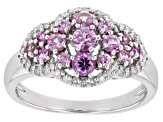 Pink Ceylon Sapphire & White Diamond Rhodium Over Silver Ring 0.87ctw
