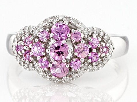Pink Ceylon Sapphire & White Diamond Rhodium Over Silver Ring 0.87ctw