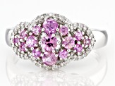Pink Ceylon Sapphire & White Diamond Rhodium Over Silver Ring 0.87ctw