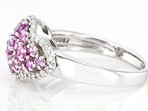Pink Ceylon Sapphire & White Diamond Rhodium Over Silver Ring 0.87ctw