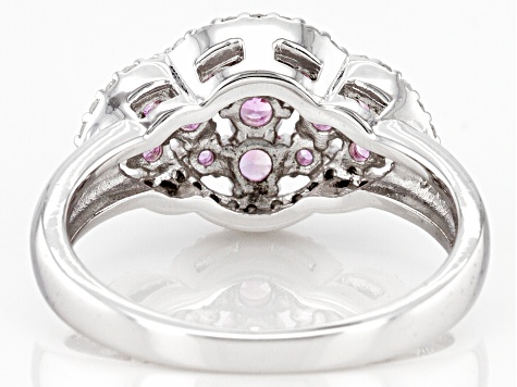 Pink Ceylon Sapphire & White Diamond Rhodium Over Silver Ring 0.87ctw
