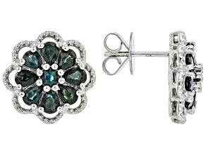 Ocean Sapphire™ Rhodium Over Silver Floral Stud Earrings .327ctw