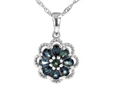 Ocean Sapphire™ Rhodium Over Silver Floral Pendant With 18" Chain 1.64ctw