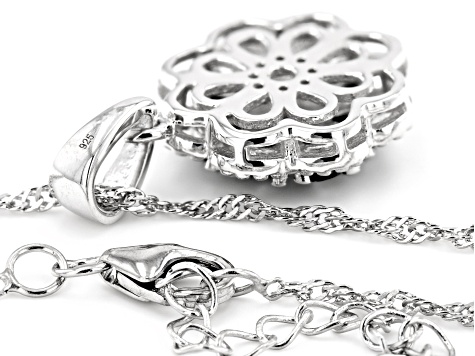 Ocean Sapphire™ Rhodium Over Silver Floral Pendant With 18" Chain 1.64ctw