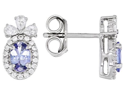 Ocean Tanzanite & White Zircon Rhodium Over Silver Earrings 1.52ctw