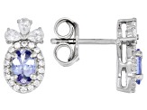 Ocean Tanzanite & White Zircon Rhodium Over Silver Earrings 1.52ctw