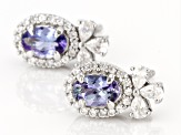 Ocean Tanzanite & White Zircon Rhodium Over Silver Earrings 1.52ctw