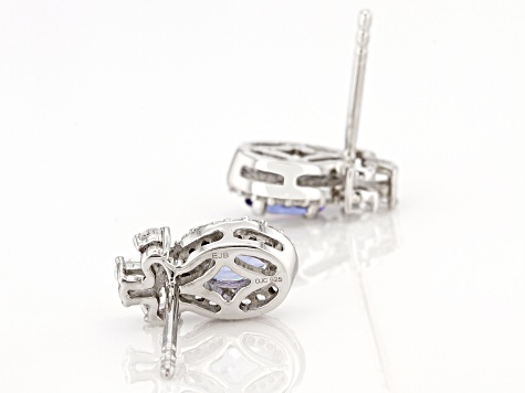 Ocean Tanzanite & White Zircon Rhodium Over Silver Earrings 1.52ctw