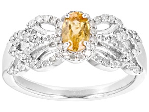 Mandarin Garnet & White Diamond Rhodium Over Silver Ring 0.80ctw
