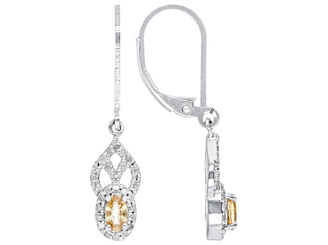 Mandarin Garnet & White Diamond Rhodium Over Silver Earrings 0.74ctw