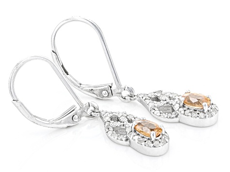 Mandarin Garnet & White Diamond Rhodium Over Silver Earrings 0.74ctw