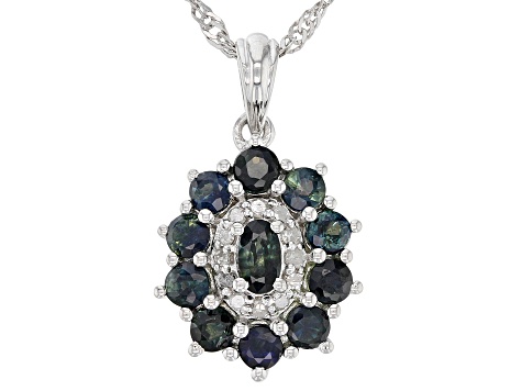 Ocean Sapphire™ & White Diamond Accent Rhodium Over Silver Pendant With 18" Chain 1.76ctw