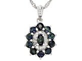 Ocean Sapphire™ & White Diamond Accent Rhodium Over Silver Pendant With 18" Chain 1.76ctw