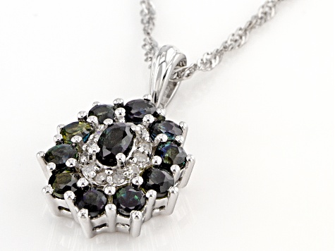 Ocean Sapphire™ & White Diamond Accent Rhodium Over Silver Pendant With 18" Chain 1.76ctw