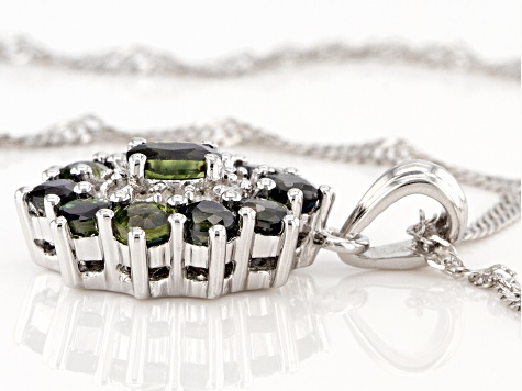 Ocean Sapphire™ & White Diamond Accent Rhodium Over Silver Pendant With 18" Chain 1.76ctw