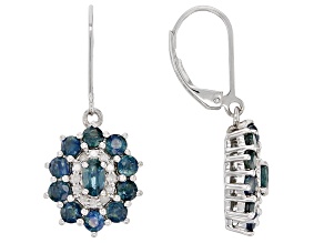 Ocean Sapphire™ & White Diamond Accent Rhodium Over Sterling Silver Earrings 3.43ctw