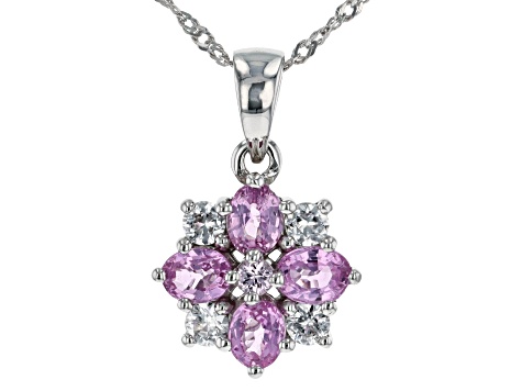 Pink Ceylon Sapphire With White Zircon Rhodium Over 10k White Gold Pendant