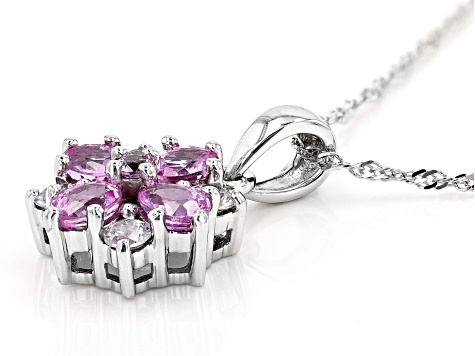 Pink Ceylon Sapphire With White Zircon Rhodium Over 10k White Gold Pendant