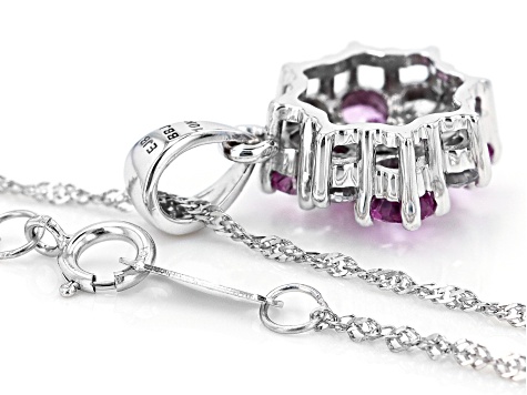 Pink Ceylon Sapphire With White Zircon Rhodium Over 10k White Gold Pendant