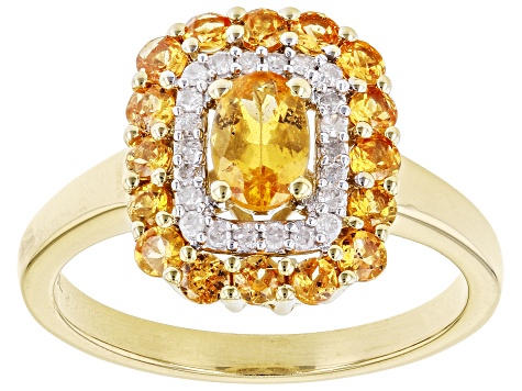 Namibian Mandarin Garnet With White Diamond 18k Gold Over Silver Ring 1.17ctw